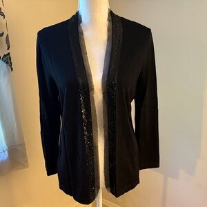 Jones New York Elegant Black Embellished Trim Cardigan